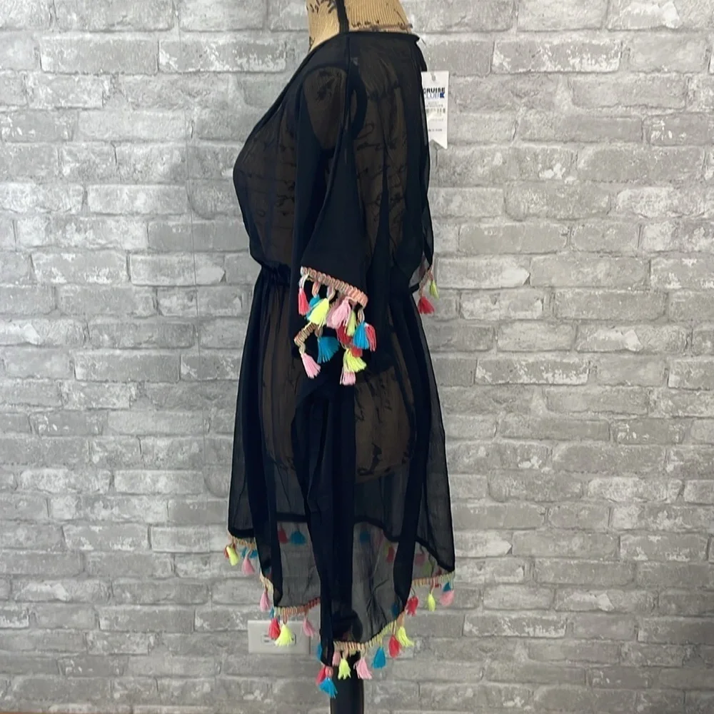 Cruise Club Black Tassel Swim Coverup